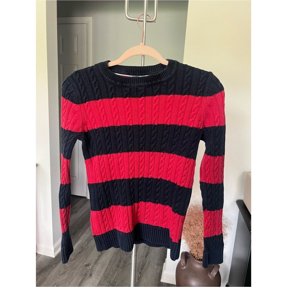 Tommy Hilfiger Cable-Knit Striped Crew Sweater